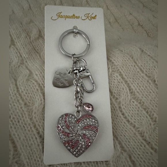 Jacqueline Kent Accessories - Silver and Pink Heart Keychain for tumblers, Purses and more- New